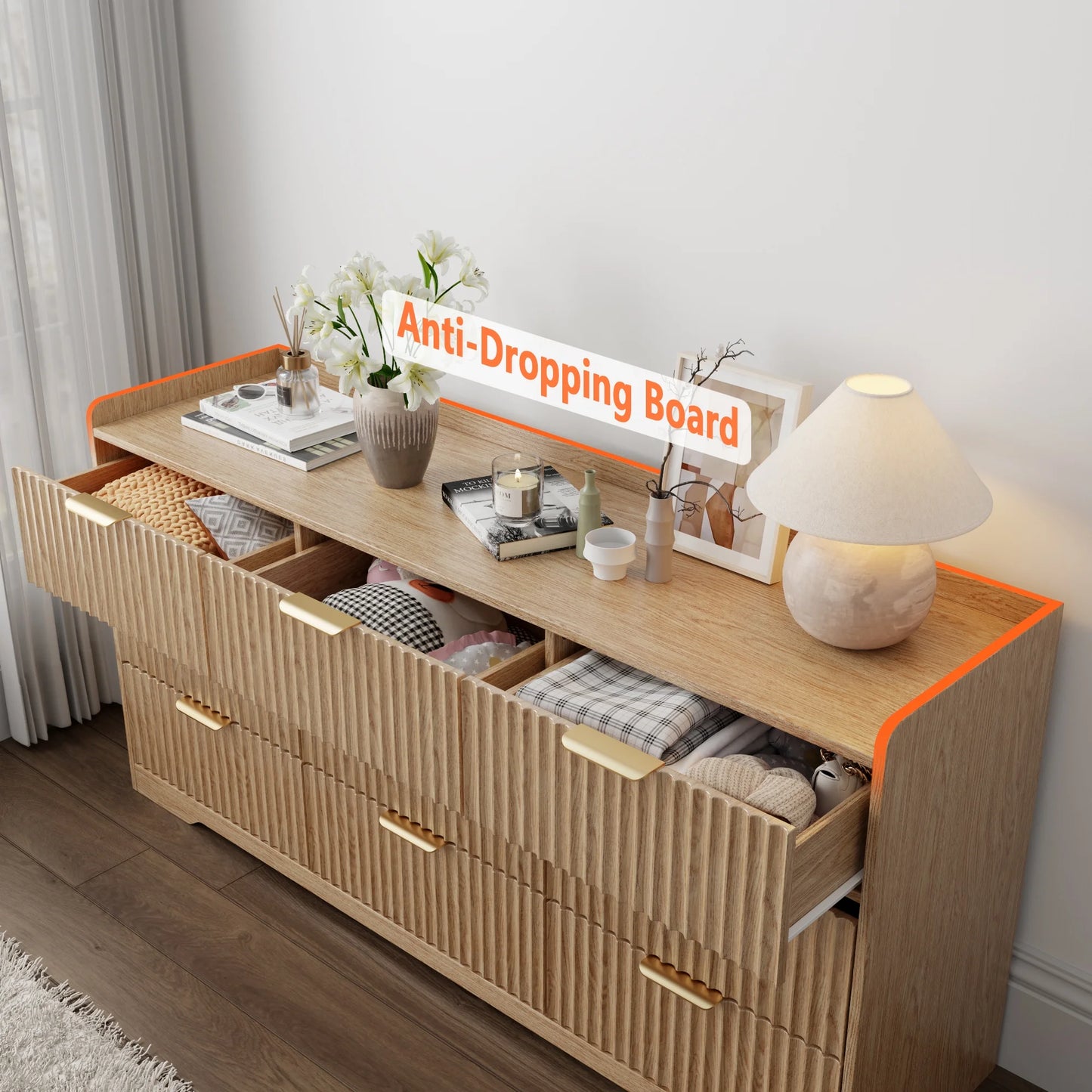 Tydimor Dressers for Bedroom 9 Drawers, Wide Chest of Drawers Storage Organizer, Wooden Cabinet with Anti-Tip Safety for Living Room, Hallway