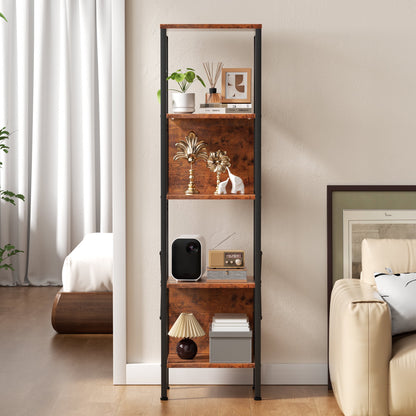 Satifur Bookshelf with 2 Large Backboards, Narrow Bookcase for Space Saving, Industrial Bookshelf with 5 Shelves for Office,Bathroom,Bedroom,Rustic Finish