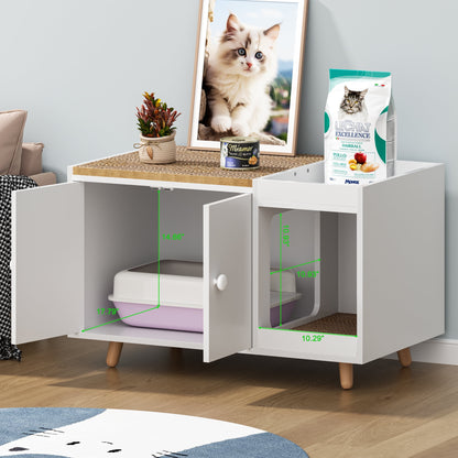 Satifur Cat House,Hidden Litter Box Cabinet Furniture, Dog Crate, White