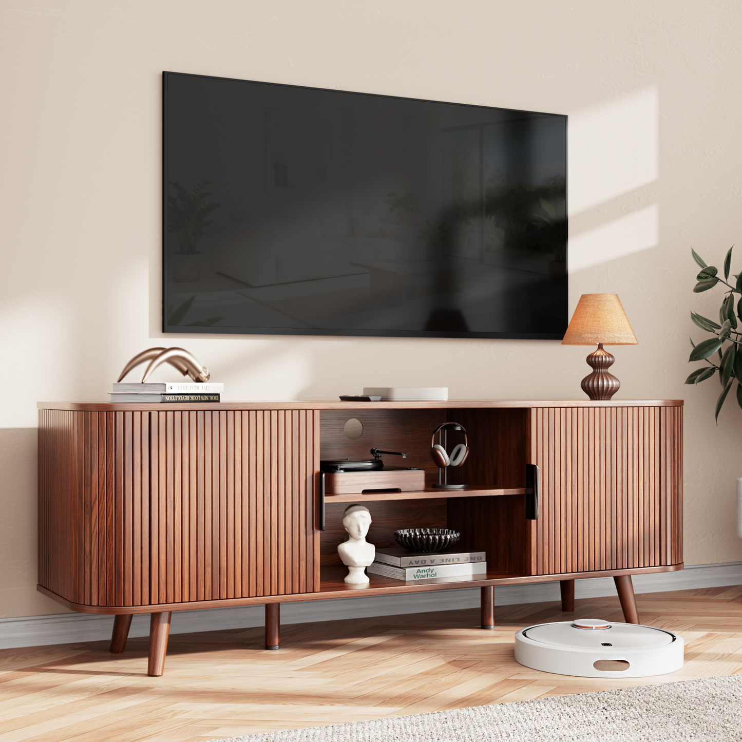 Tydimor TV Cabinet Stands for TVs up to 65", Entertainment Center with Storage Shelf, Media Console Table with Drawers for Living Room