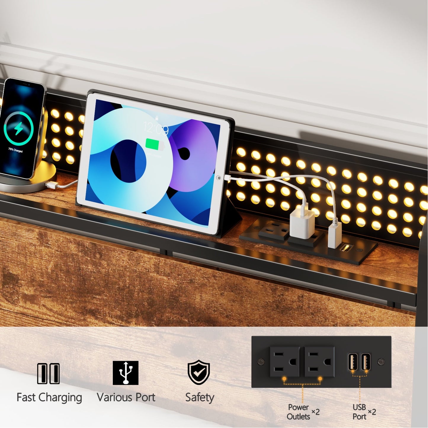 Tydimor Twin Bed Frame with 2 Drawers & Storage Headboard, Platform Metal Bed with Charging Station, No Box Spring Needed