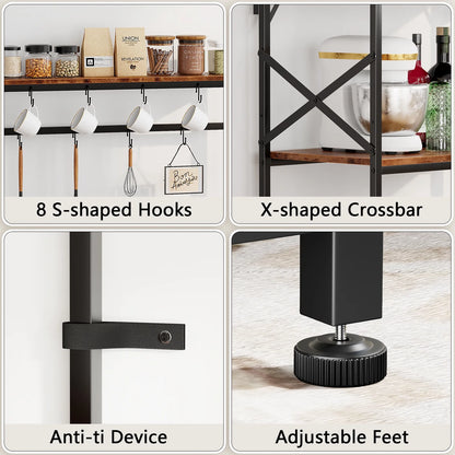 TYDIMOR Kitchen Bakers Rack with Outlets, Coffee Bar Table 4 Tiers Microwave Stand, Brown, 31.5"