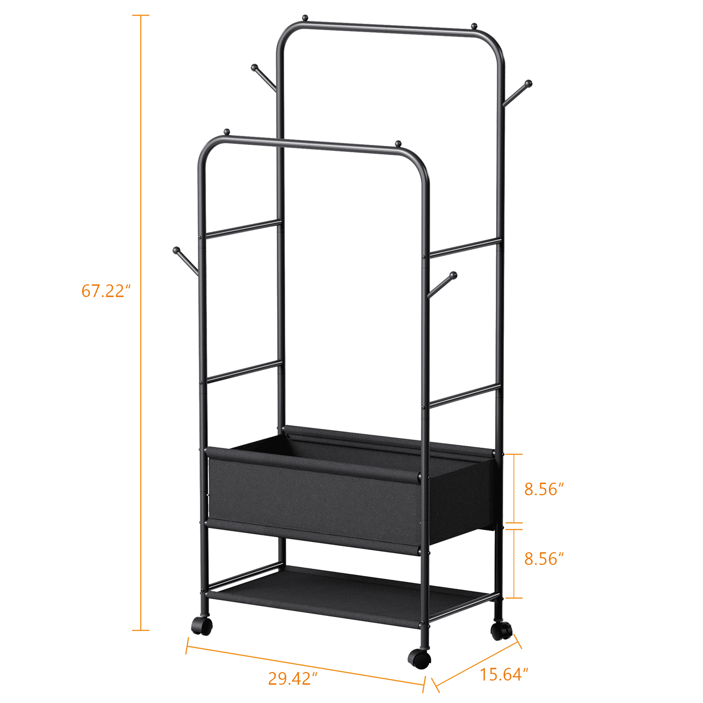 Satifur Double Rail Clothes Rack on Wheels, Heavy Duty Clothes Hanging Rack, Free Standing Garment Rack with Clothes Storage Bag, Black