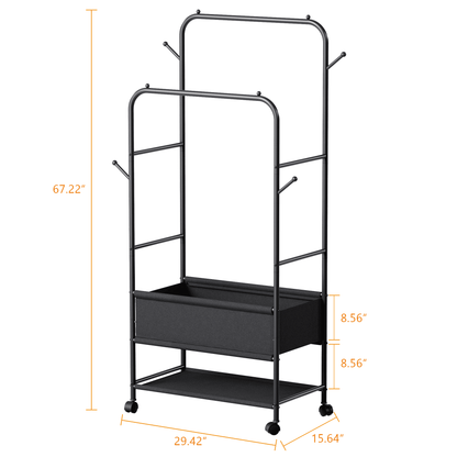 Satifur Double Rail Clothes Rack on Wheels, Heavy Duty Clothes Hanging Rack, Free Standing Garment Rack with Clothes Storage Bag, Black