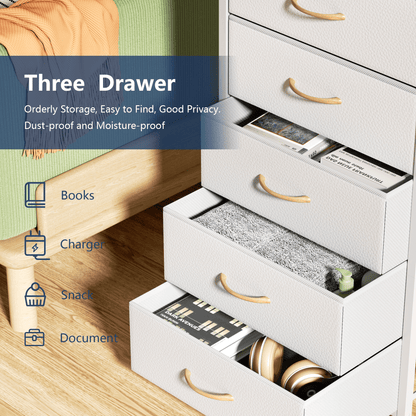 TYDIMOR Fabric Dresser for Bedroom, 5 Drawer Chest of Drawers, White, Ideal for Adults