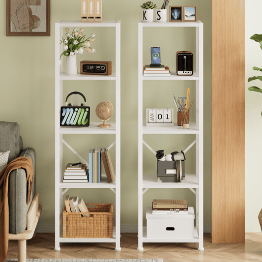 Satifur Bookshelf Bookcase Organizer with 5 Shelves for Living Room Bedroom Kitchen Garage, White