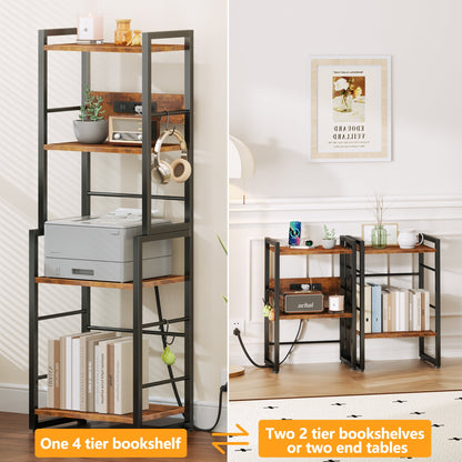 Satifur Industrial Stackable Kitchen Organizer with Charging Station, Storage Bookshelf, Kitchen Rack