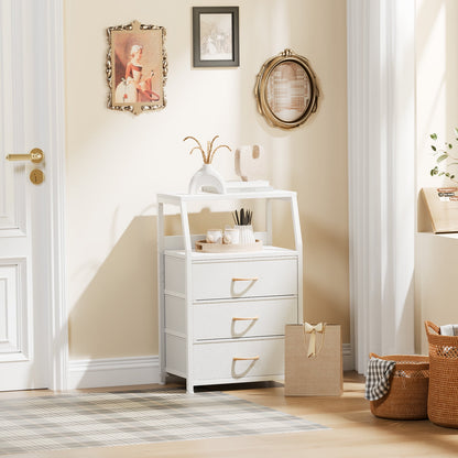 Satifur Nightstand,Vertical Dresser with Fabric Chest of Drawers & Storage for Bedroom,Living Room,White