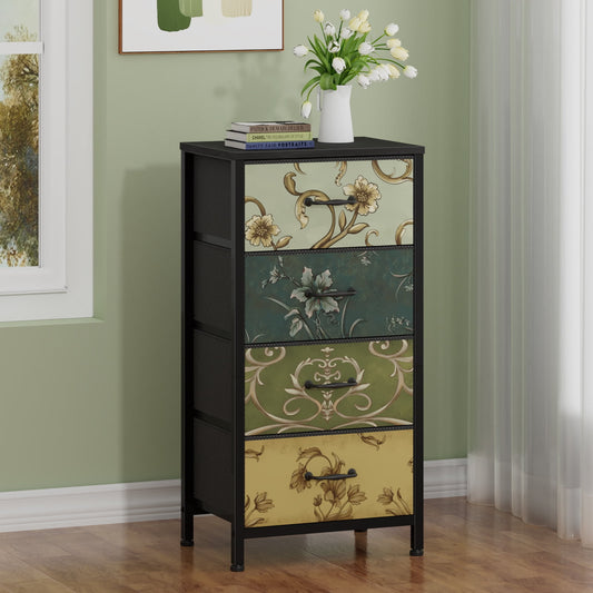 TYDIMOR Fabric Dresser for Bedroom, 4 Drawer Chest of Drawers, Retro Flower, Ideal for Adults