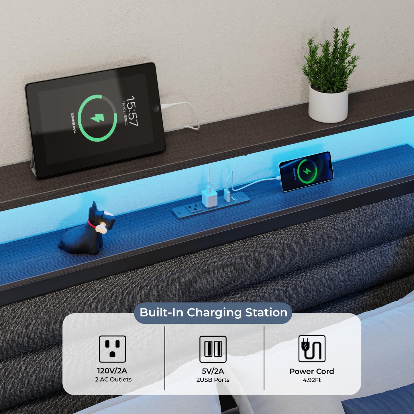 Tydimor L-Shaped Corner Bed Frame with 3 Storage Drawers, 3 Cubbies & Double-Layer Shelf, LED Lights & Power Outlet, Corner Full Beds for Living Room, Bedroom and Guest, Black