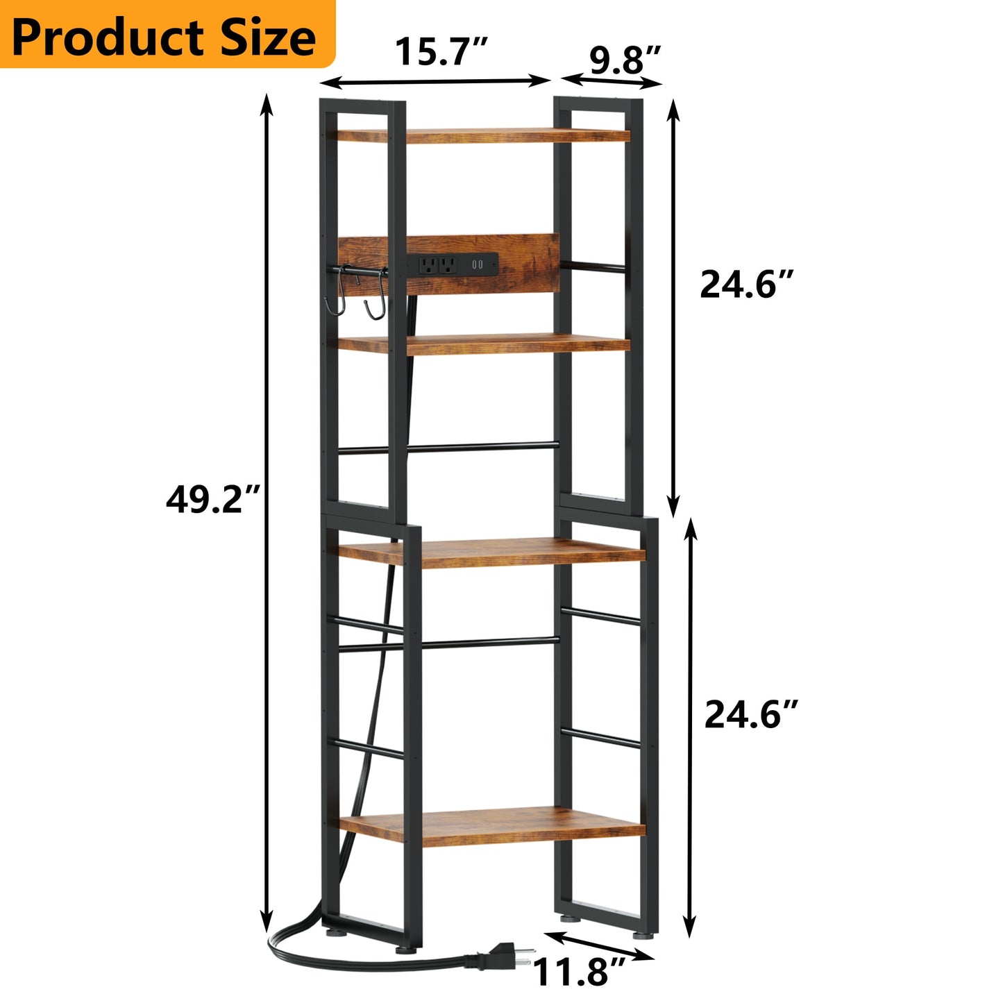 Satifur Industrial Stackable Kitchen Organizer with Charging Station, Storage Bookshelf, Kitchen Rack