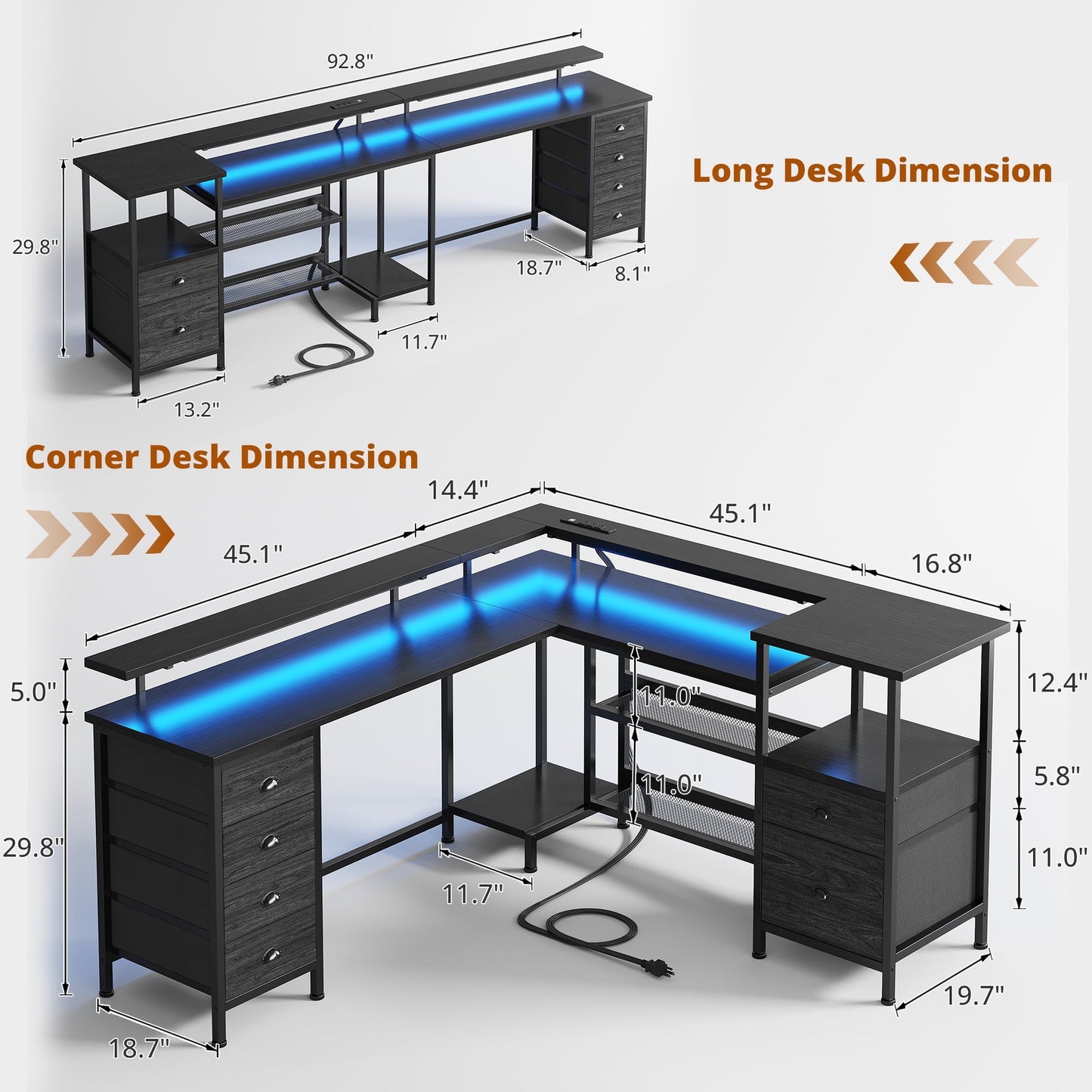 Hexmn Black L Shaped Office Desk with Drawers Storage, Dual Monitor Computer Desk, Workstation Set for Office Living Room