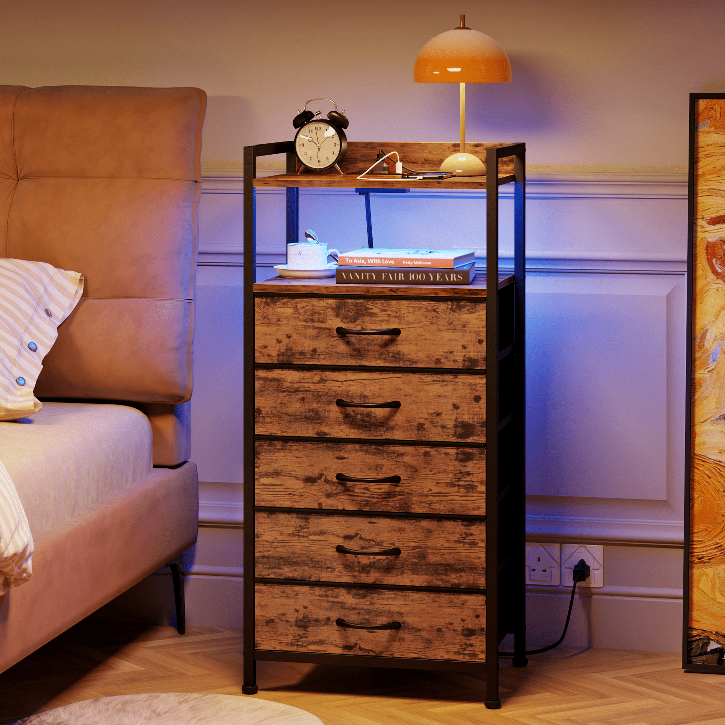 TYDIMOR Tall Dresser for Bedroom, 5 Drawer with Charging Station, Black, Ideal for Adults