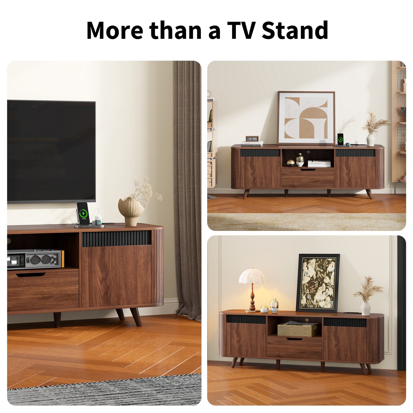 Tydimor TV Cabinet Stands for TVs up to 70", Entertainment Center with Storage Shelf & Outlet, Media Console Table with Drawers for Living Room
