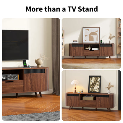 Tydimor TV Cabinet Stands for TVs up to 70", Entertainment Center with Storage Shelf & Outlet, Media Console Table with Drawers for Living Room