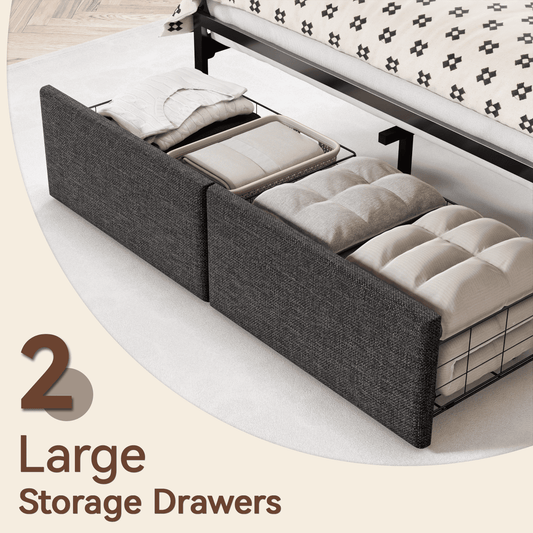 Satifur Full Size Metal Platform Bed Frame with Storage Headboard, Sturdy Full Bed for Adults, No Box Spring Needed