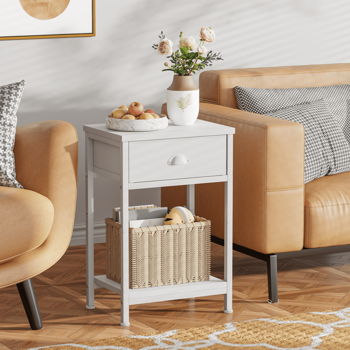 Satifur Set of 2 Nightstand for Bedroom,3-Tier End Table with Drawer,White