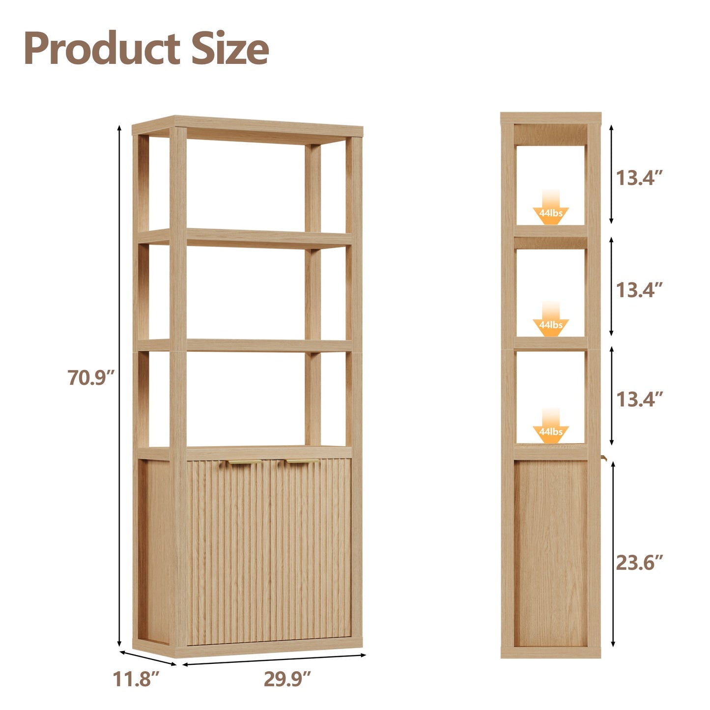 Satifur Bookshelf and Bookcase with Door, Floor Standing 5-Tier Shelf Display Storage Shelves, Tall Bookcases for Home Office, Living Room