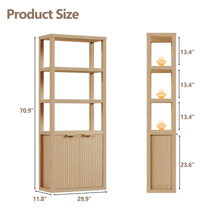 Satifur Bookshelf and Bookcase with Door, Floor Standing 5-Tier Shelf Display Storage Shelves, Tall Bookcases for Home Office, Living Room