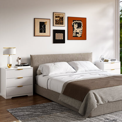 Tydimor Modern Nightstand with 3 Wooden Drawers, Bedside Table for Living Room, White