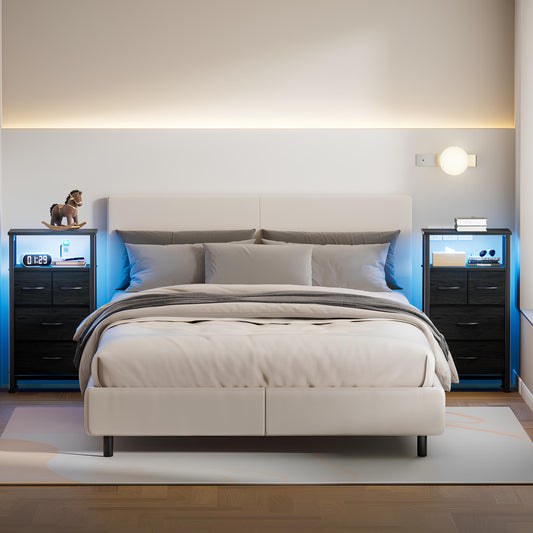 TYDIMOR 4 Drawer Dresser,Small Dresser with Charging Station and LED, Black, for Bedroom and Living Room
