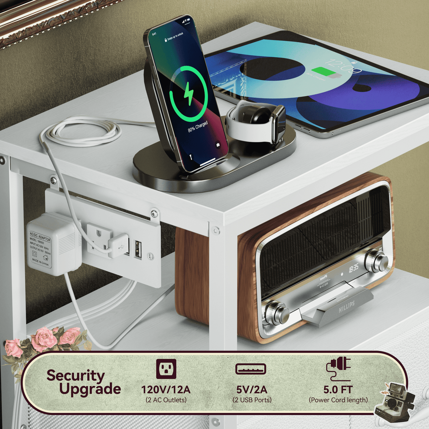 TYDIMOR Small Dresser for Bedroom, 5 Drawer with Charging Station, White, Ideal for Adults