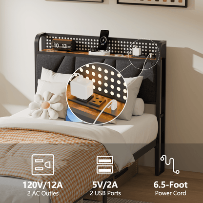 Tydimor King RGB LED Strip Platforrm Bed Frames with Headboard Metal, Storage Shelves & Underbed, Niose Free, No Box Spring Needed