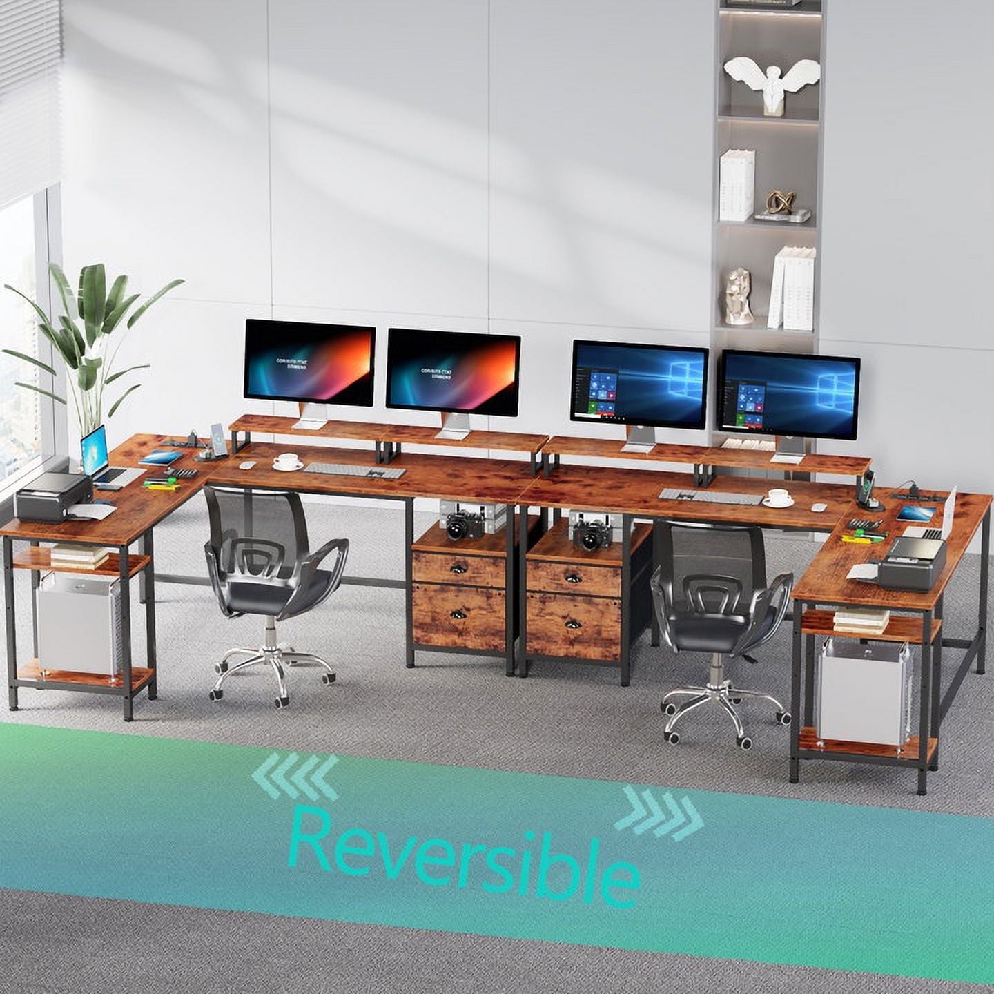 Hexmn Sleek Modern L-Shaped Desk, Multifunctional Design Gaming Desk to Boost Productivity and Style