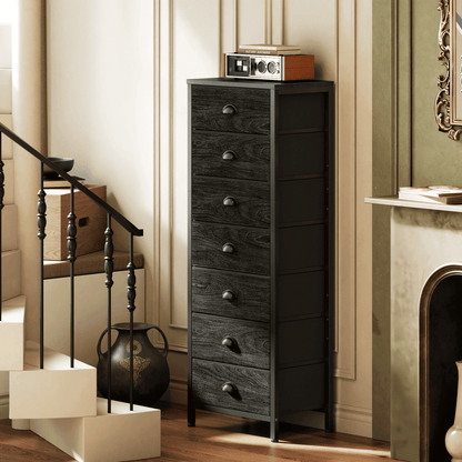 Tydimor 7-Drawer Tall Dresser Bedside Fabric Nightstand with Storage,Black Oak