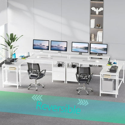 Hexmn L-Shaped Home Office Desk,Dual Monitor Stand & Ample Storage for All Your Needs