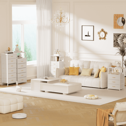 Satifur 4-Drawer Nightstand,Vertical Fabric Dresser Storage End Table,for All Age,White