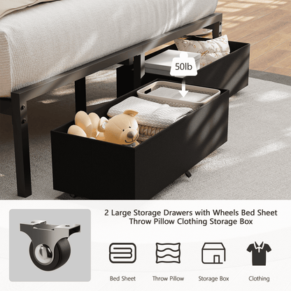 Tydimor Full Bed Frame with 2 Drawers & 2 USB Ports and Outlets, No Box Spring Needed
