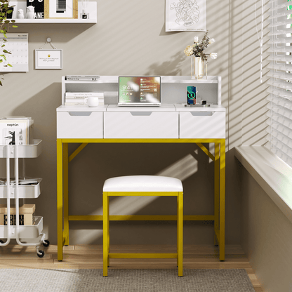 Hexmn makeup vanities Set with Flip-Top Mirror, white dressing tables with Built-in Power Outlets for bathroom bedroom