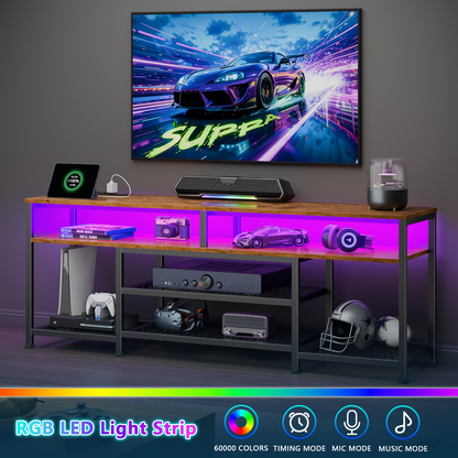 Tydimor Modern TV Stand for TVs up to 60", Media Console with Storage for Living Room, LED Entertainment Center with Outlets, Rustic Brown