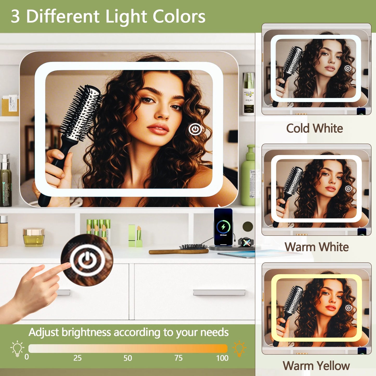 Tydimor Vanity Set with Sliding Mirror & Lights, Women Dressing Table with Outlets, Makeup Vanity Desk with Drawers & Stool