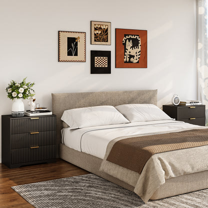 Tydimor Modern Nightstand with 3 Wooden Drawers, Bedside Table for Living Room, Black,Set of two