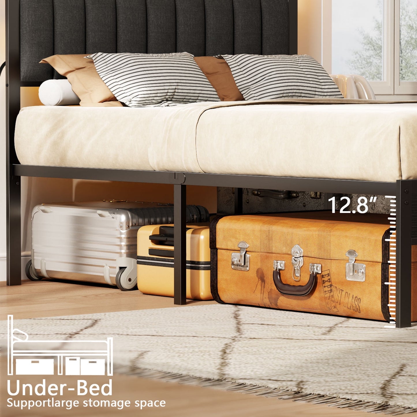 Satifur Full LED Bed Frame, Black