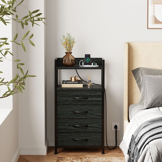 TYDIMOR 4 Drawers Vertical Dresser Bedroom Living Room Fabric Storage Tower Organizer, Black Oak