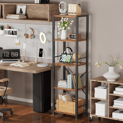 Satifur Bookshelf Bookcase Organizer with 5 Shelves for Living Room Bedroom Kitchen Garage,Rustic Brown