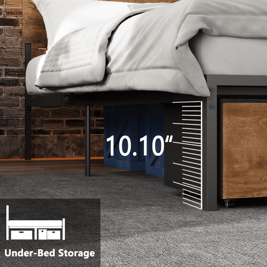 Tydimor Full Size Bed Frame with 2 Drawers & LED Lights & Charging Station, Beds with Headboard & 10.10" Under Bed Storage, No Box Spring Needed, Easy Assembly, Rustic Brown