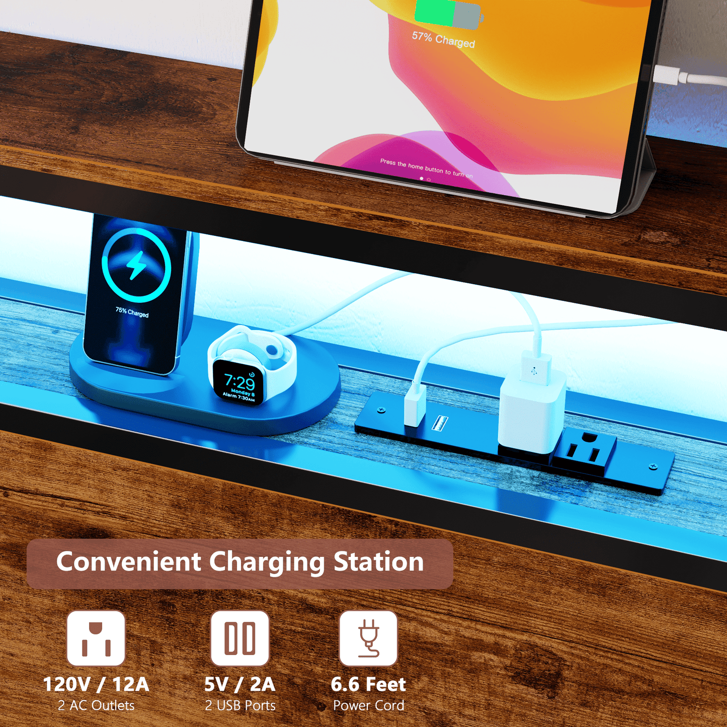 Tydimor Queen Bed Frame with 6 Storage Drawers, Metal Platform Bed Frame with 2-Tier Storage Headboard & LED, Built in Charging Station, Noise-Free, No Box Spring Needed, Rustic Brown