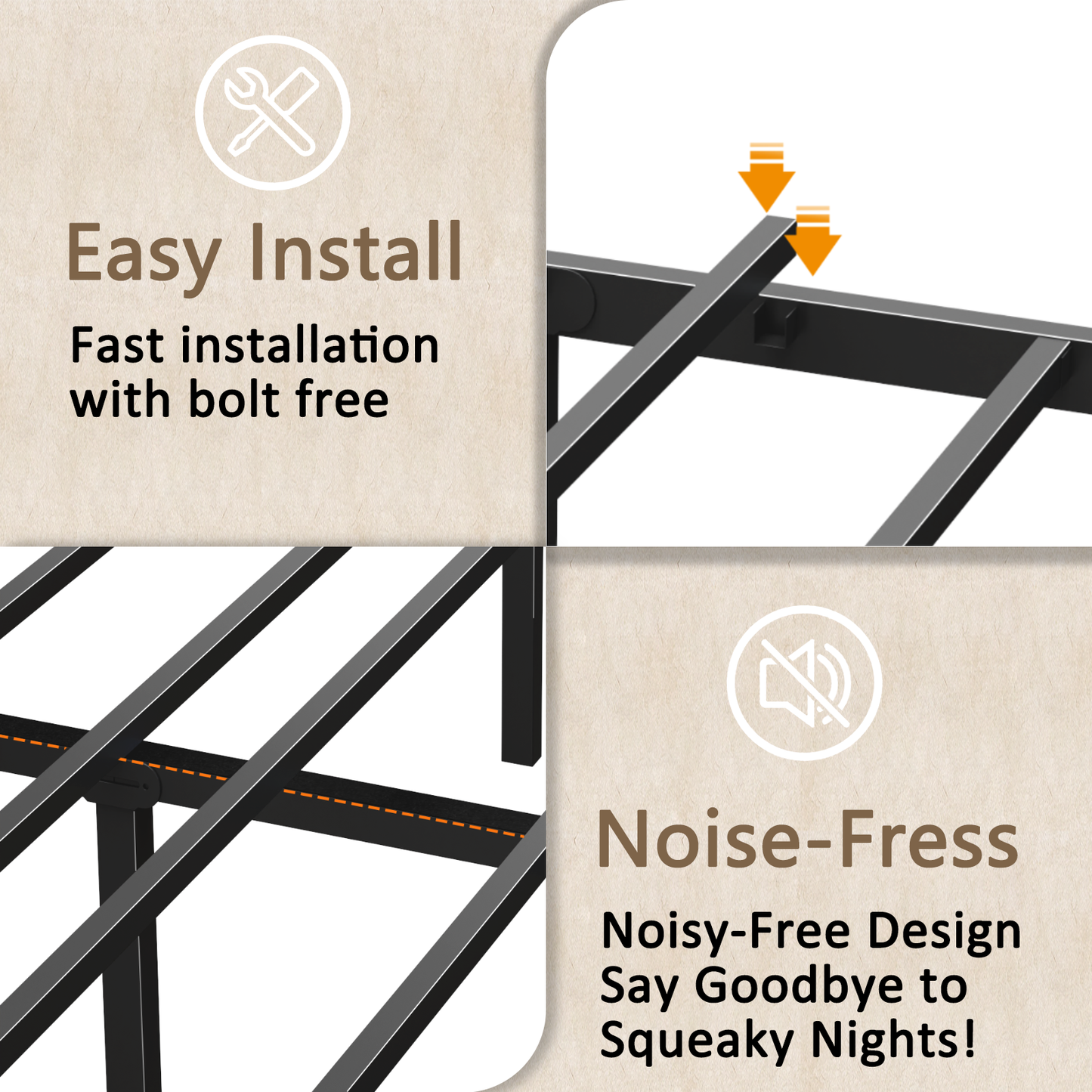 Satifur Queen Size Bed Frame with 2 Storage Drawers Headboard, LED & Charging Station, Black oack