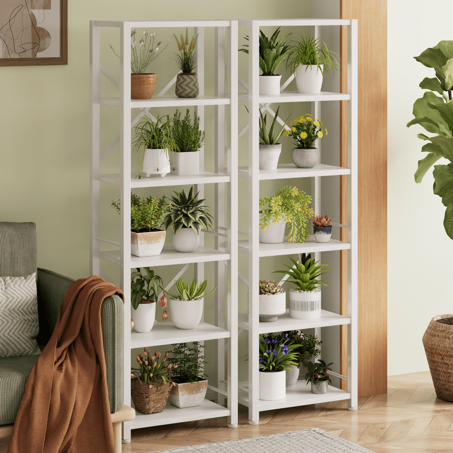 Satifur Bookshelf Bookcase Organizer with 6 Shelves for Living Room Bedroom Kitchen Garage, White