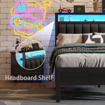 Satifur Full Bed Frame with Upholstered Headboard, Steel Slats Support, No Box Spring Needed