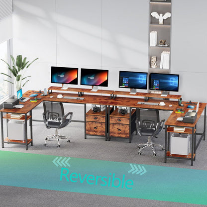 Satifur Computer Desk L-Shaped, Reversible Gaming Desk, Rustic Brown