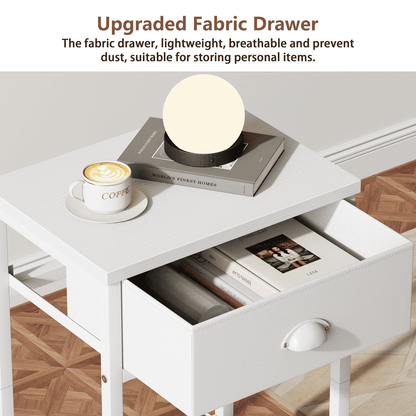 Satifur Nightstand for Bedroom,3-Tier End Table with Drawer,White