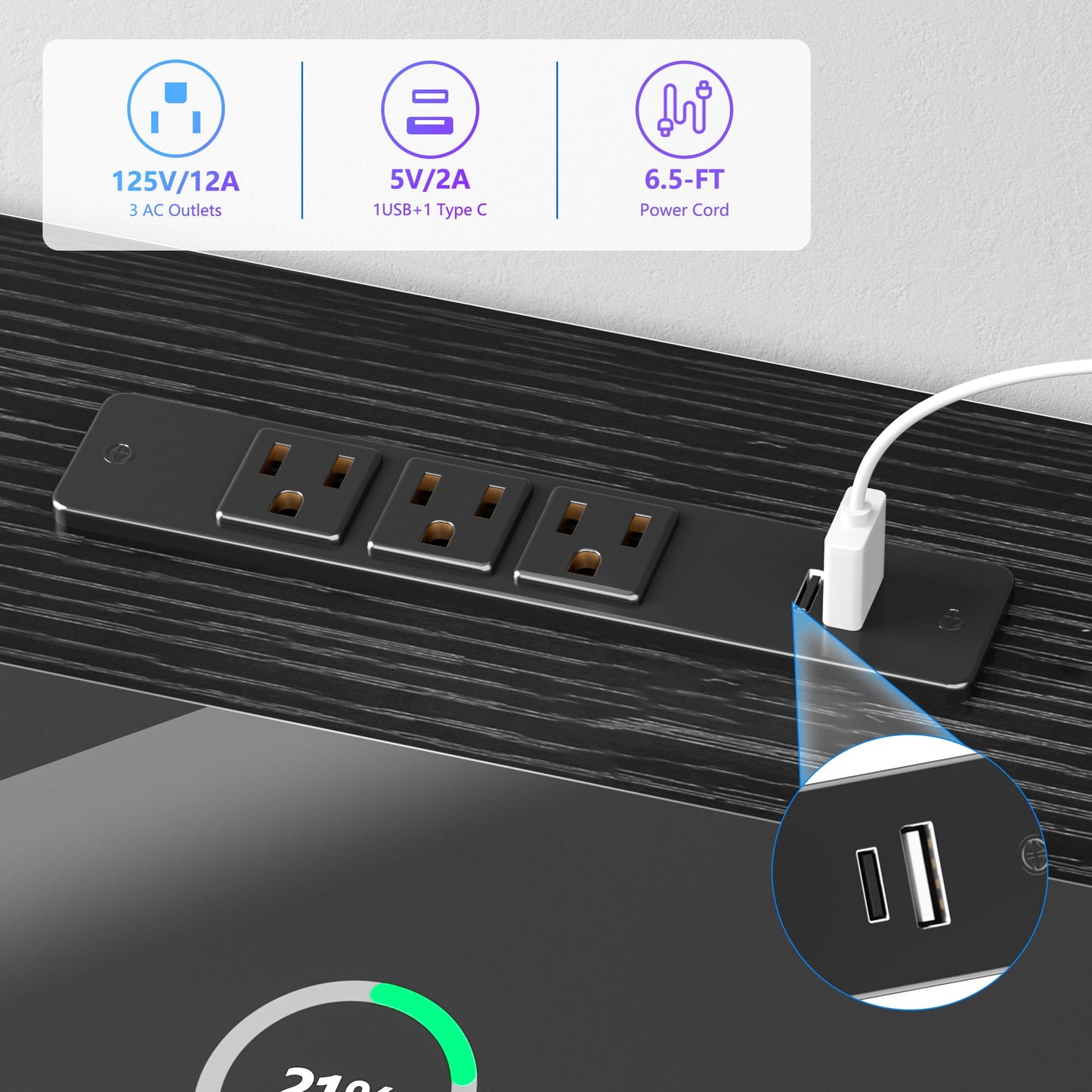 Satifur 2-Person Computer Desk with LED Lights,Charging Station and fabric drawers, Extra Long Double Office Desk Computer Desk, Black