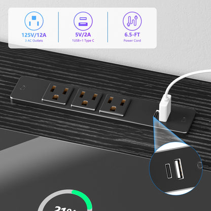 Satifur 2-Person Computer Desk with LED Lights,Charging Station and fabric drawers, Extra Long Double Office Desk Computer Desk, Black