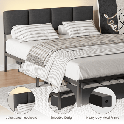 Tydimor Queen Bed Frame with 2 Drawers & 2 USB Ports and Outlets, No Box Spring Needed