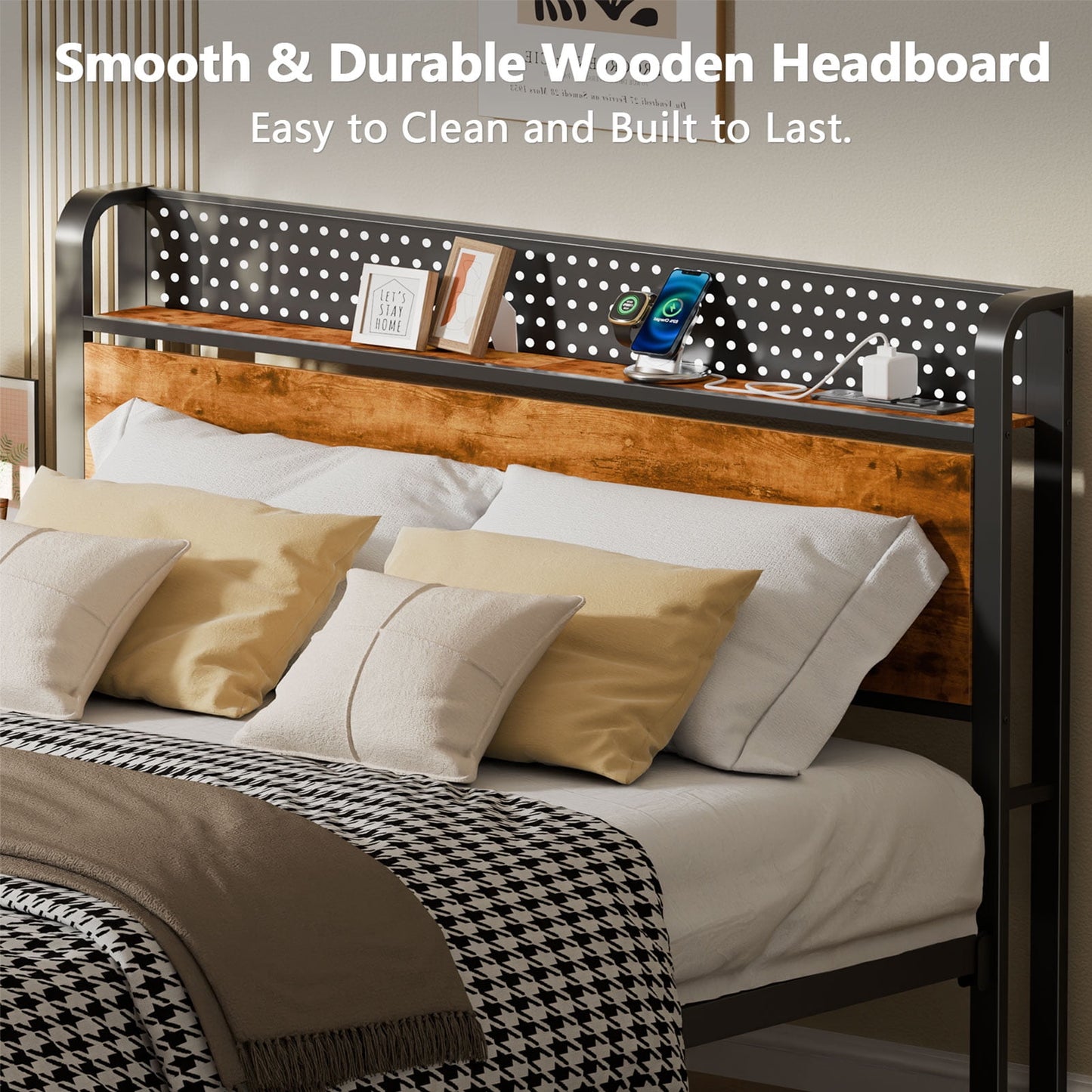 Satifur LED Bed Frame Full Size with 2 USB Ports and Outlets, Platform Metal Bed Frame£¬ No Box Spring Needed, Noise-Free